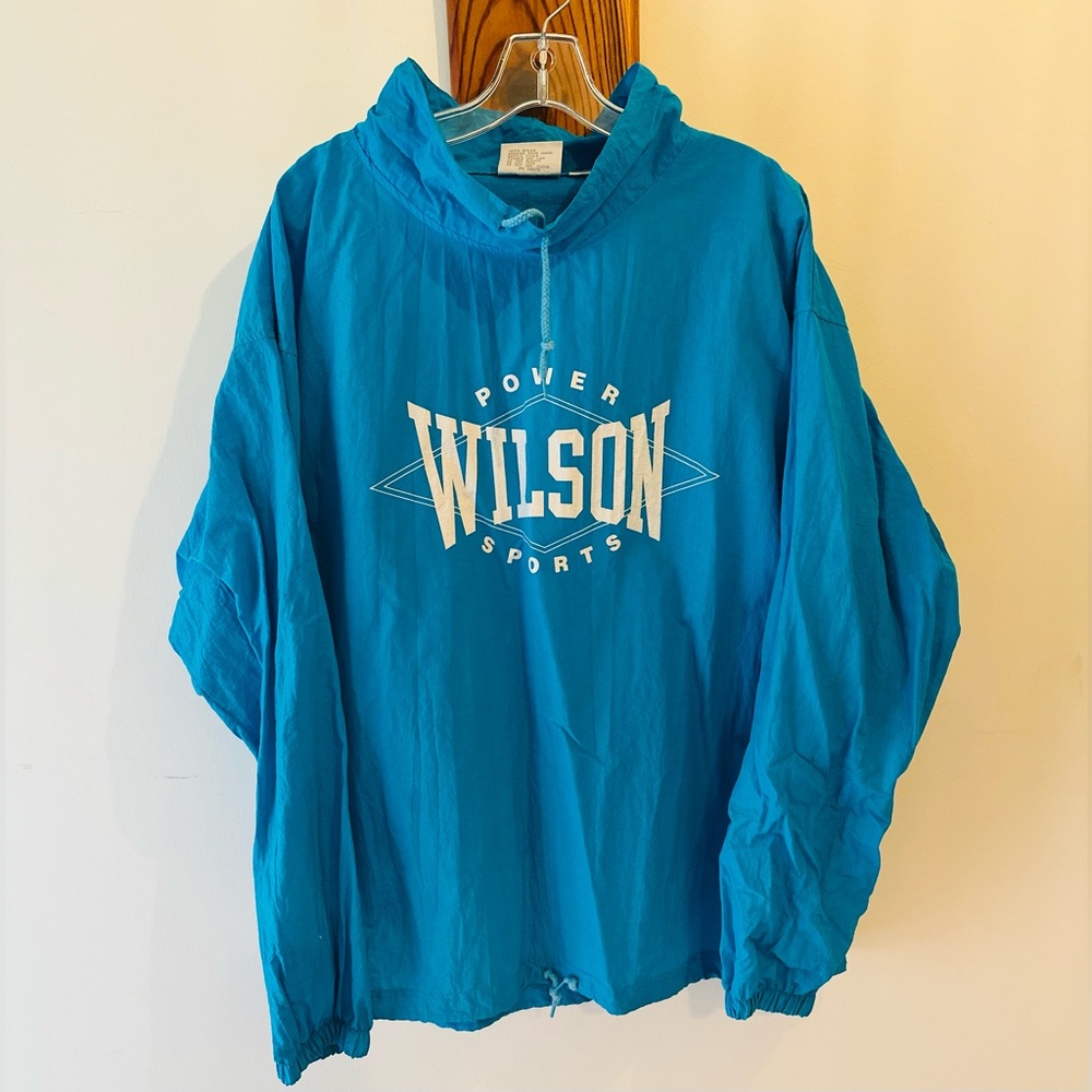 WILSON POWER SPORTS Vintage
Teal Blue Nylon Pullover Windbreaker Jacket Large